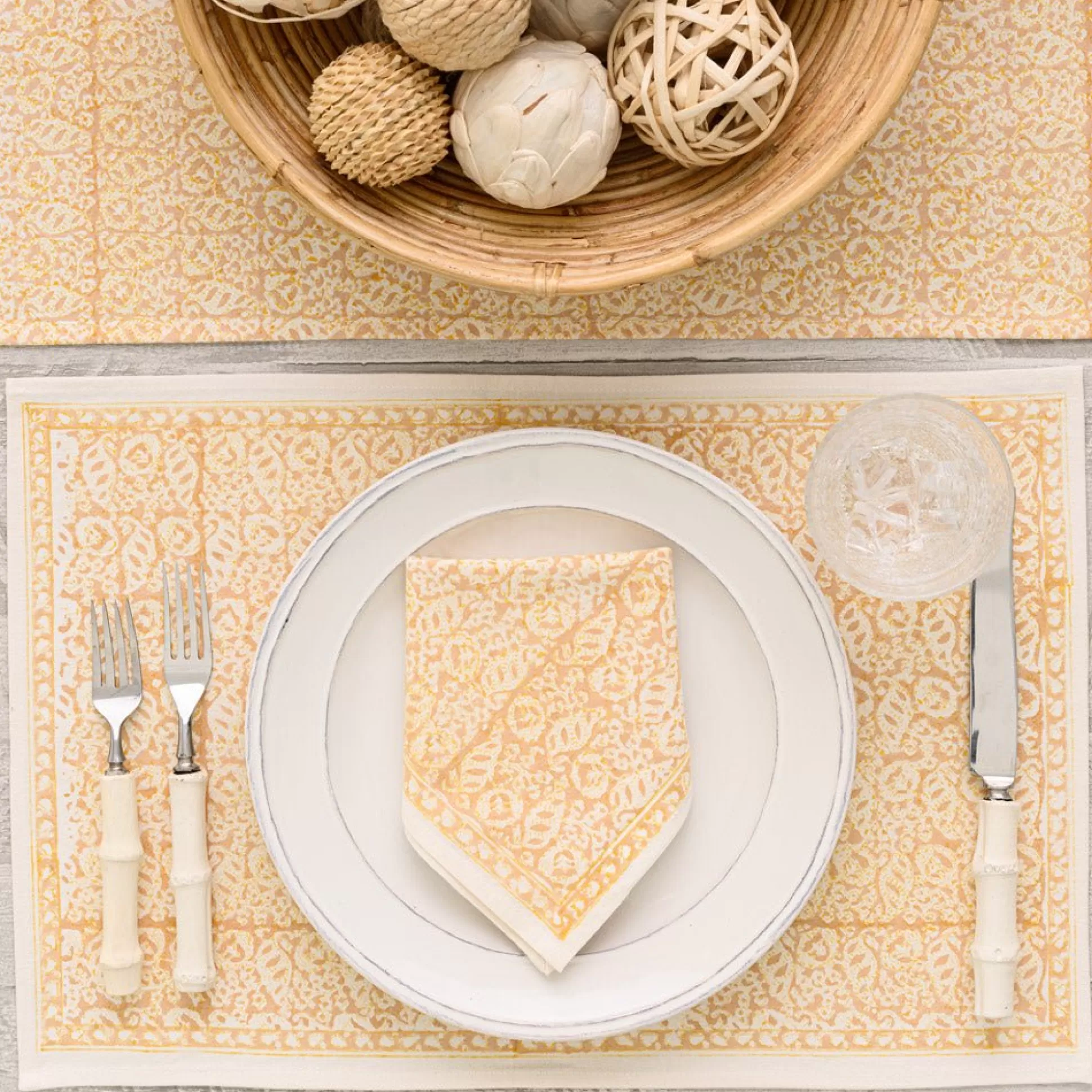 Pomegranate Inc. Hand Block Printed*India Hicks Home Seashell Golden Placemat | Set Of 4