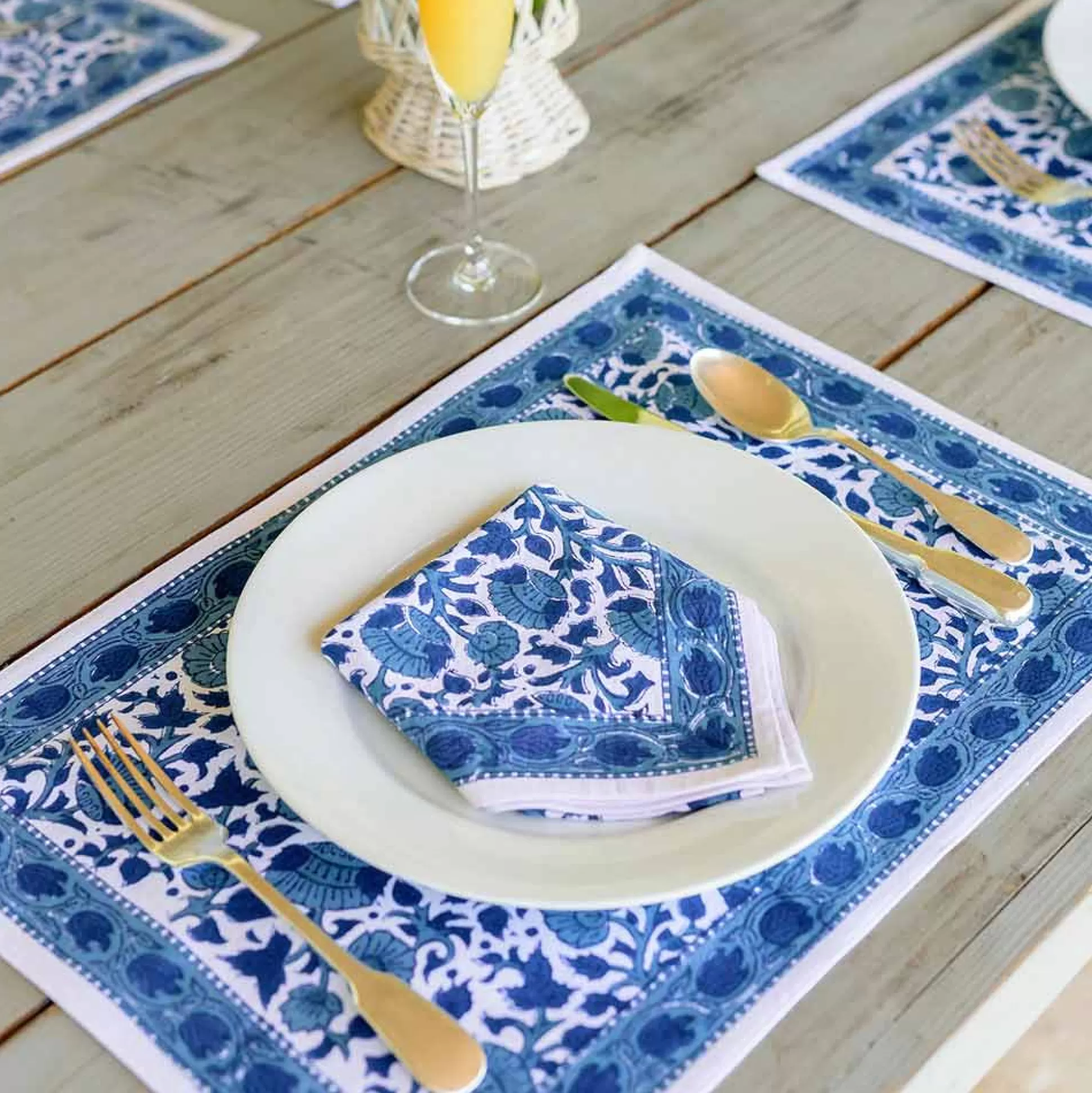 Pomegranate Inc. Hand Block Printed*Indigo Blossom Placemat | Set Of 4