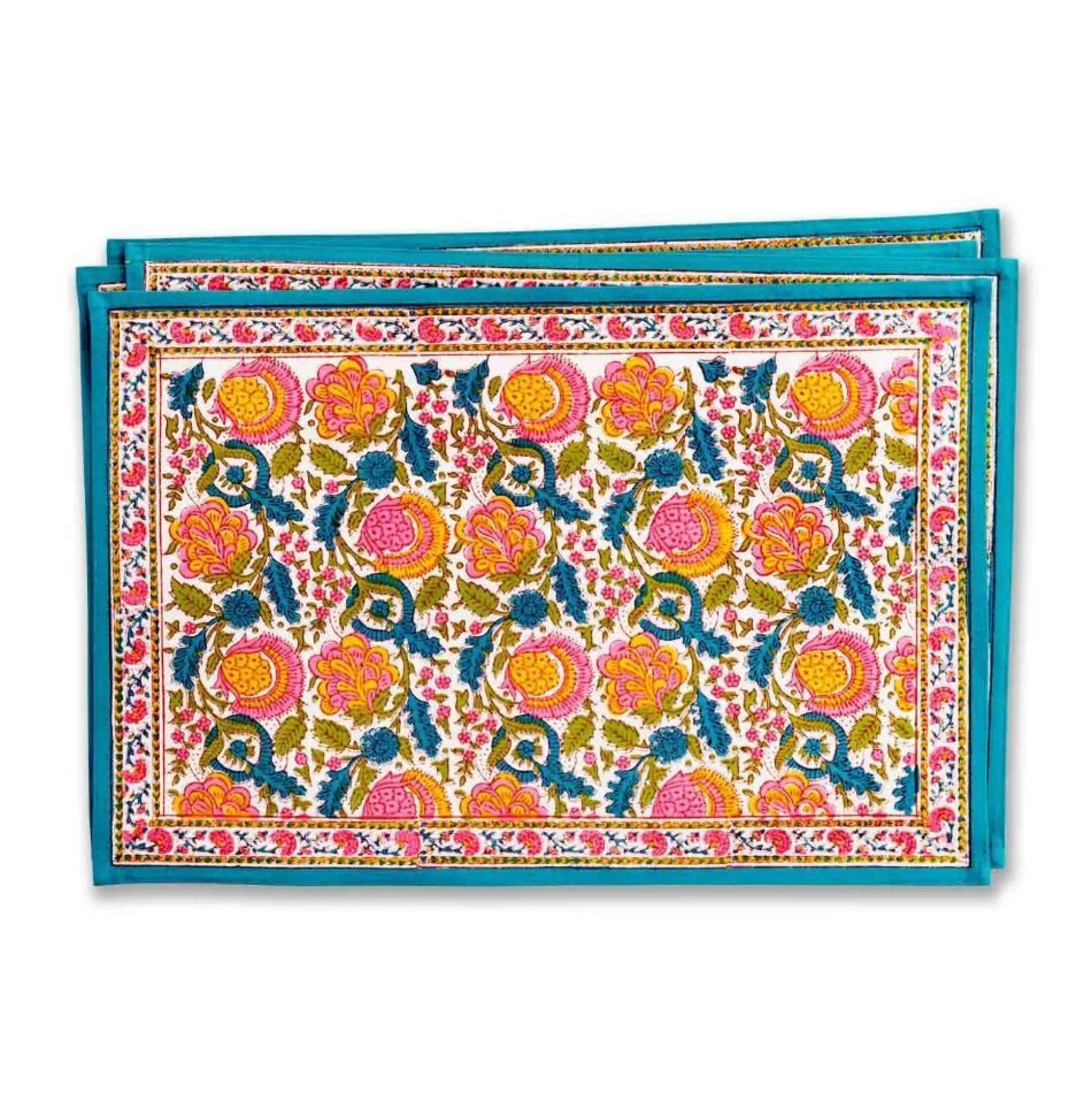 Pomegranate Inc. Hand Block Printed*Jewel Blossom Placemat | Set Of 4