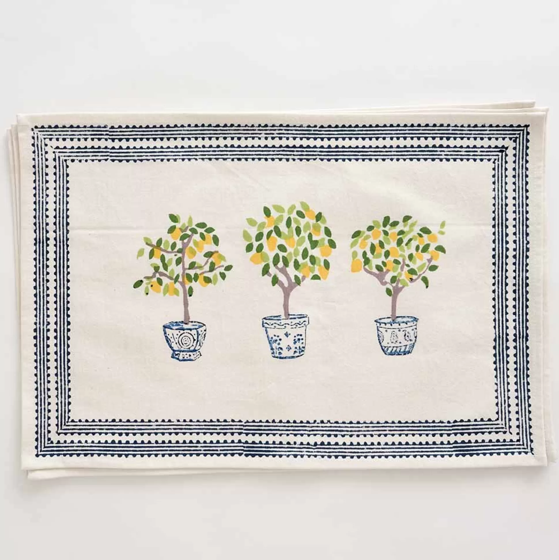 Pomegranate Inc. Hand Block Printed*Lemon Topiary Placemat | Set Of 4