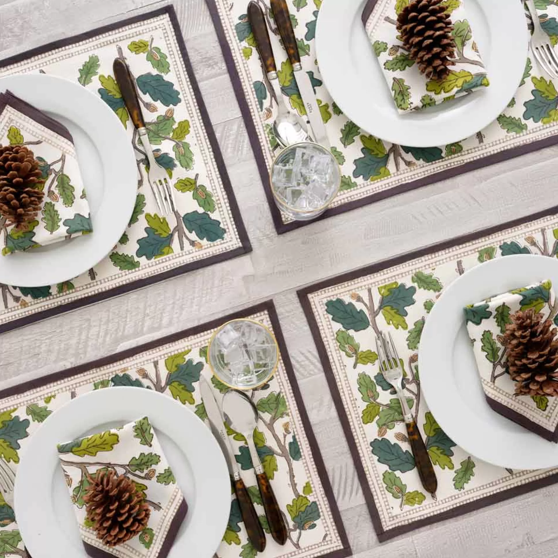 Pomegranate Inc. Hand Block Printed*Maple & Acorn Placemat | Set Of 4