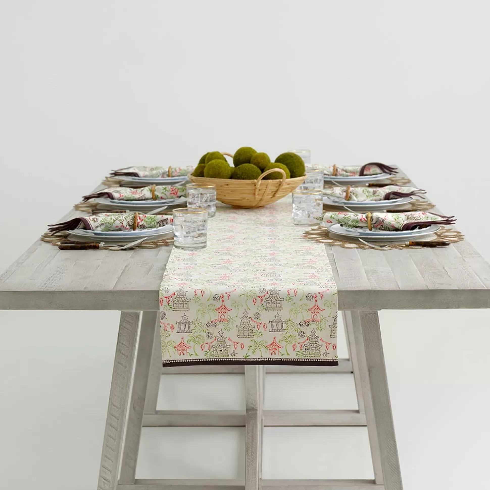 Pomegranate Inc. Table Runners*Palms & Pagodas Brown Table Runner