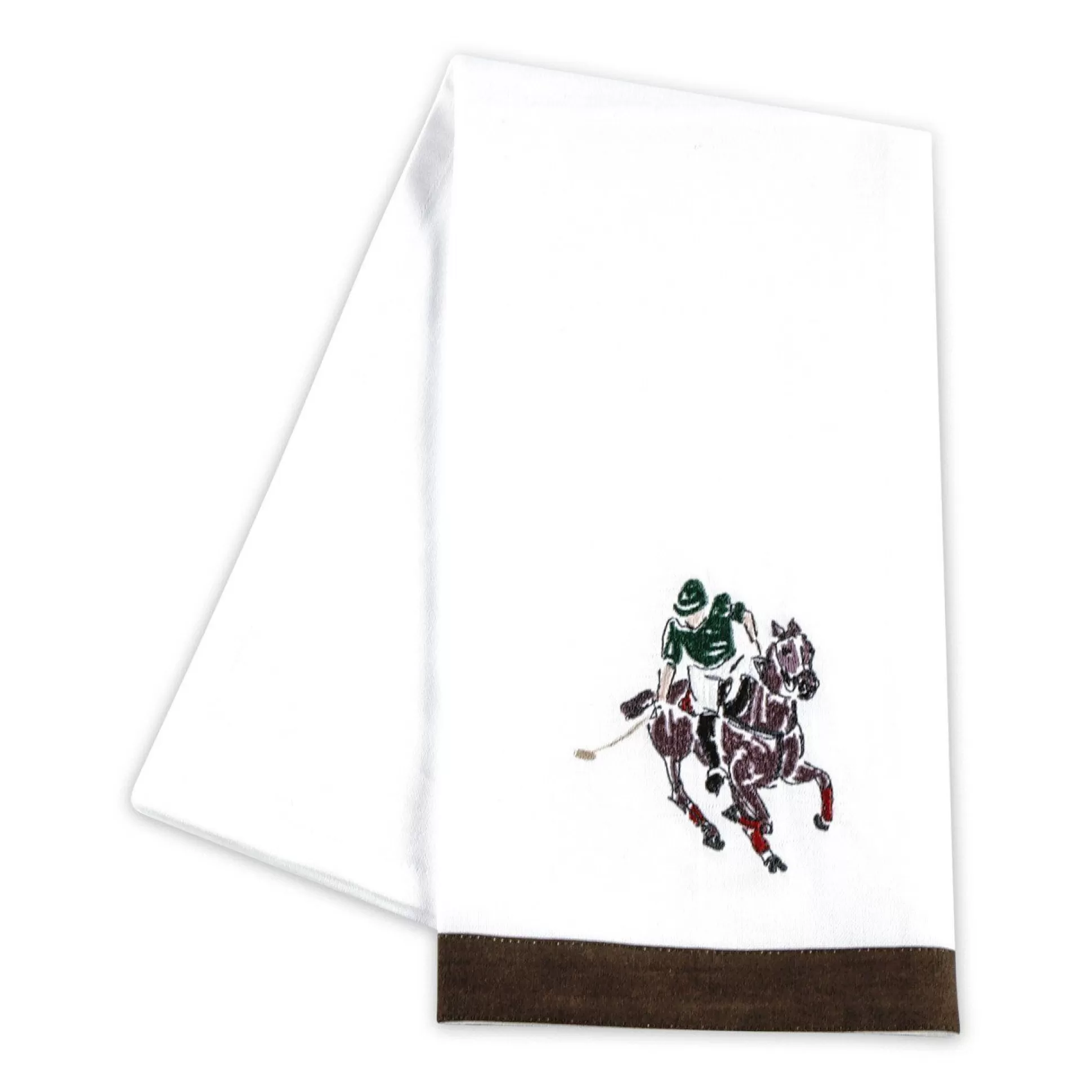 Pomegranate Inc. Embroidered Hand Towels*Polo Player Tea Towel (Set Of 2)