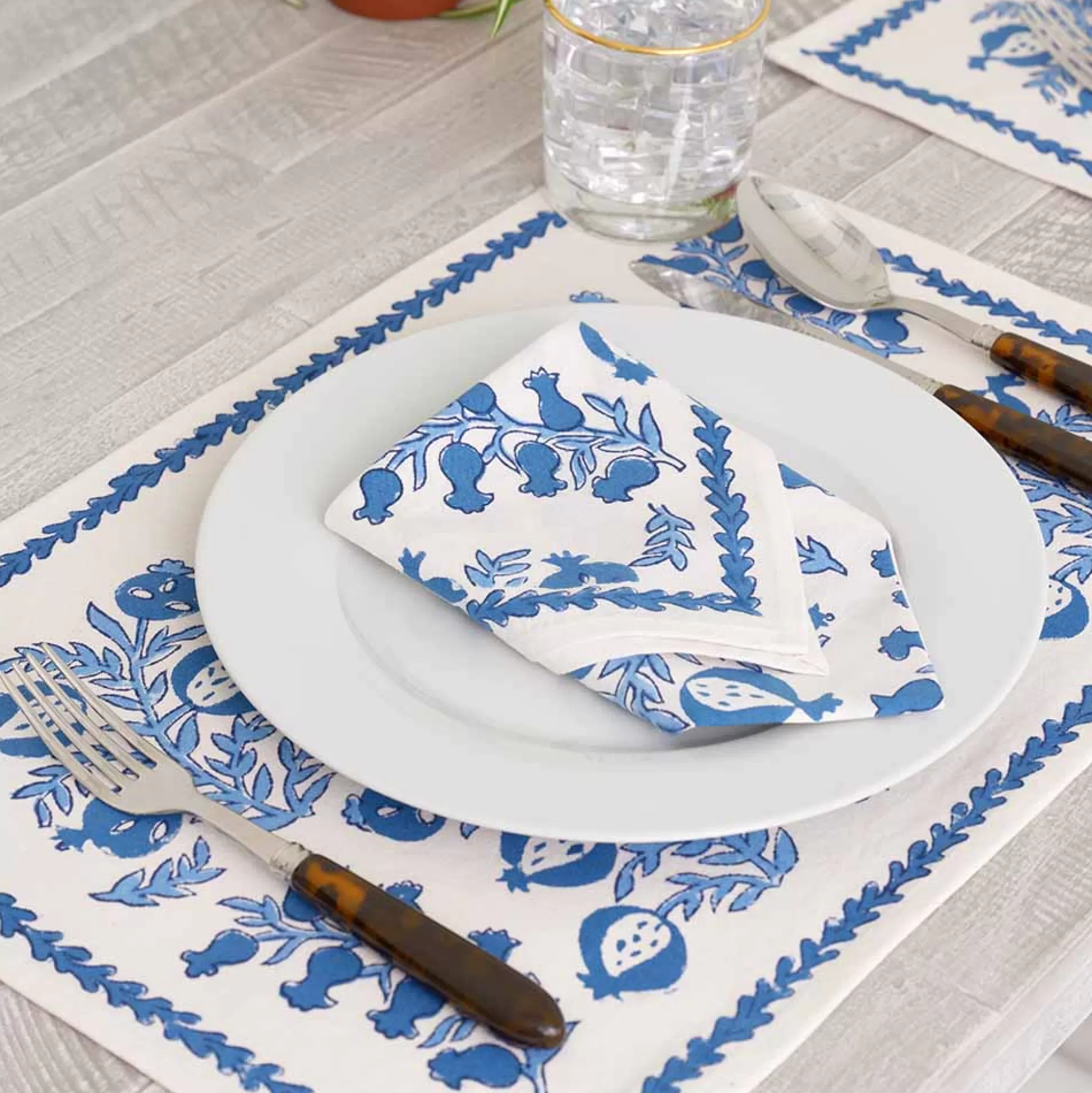 Pomegranate Inc. Hand Block Printed*Pom Bells Wedgewood Placemat | Set Of 4