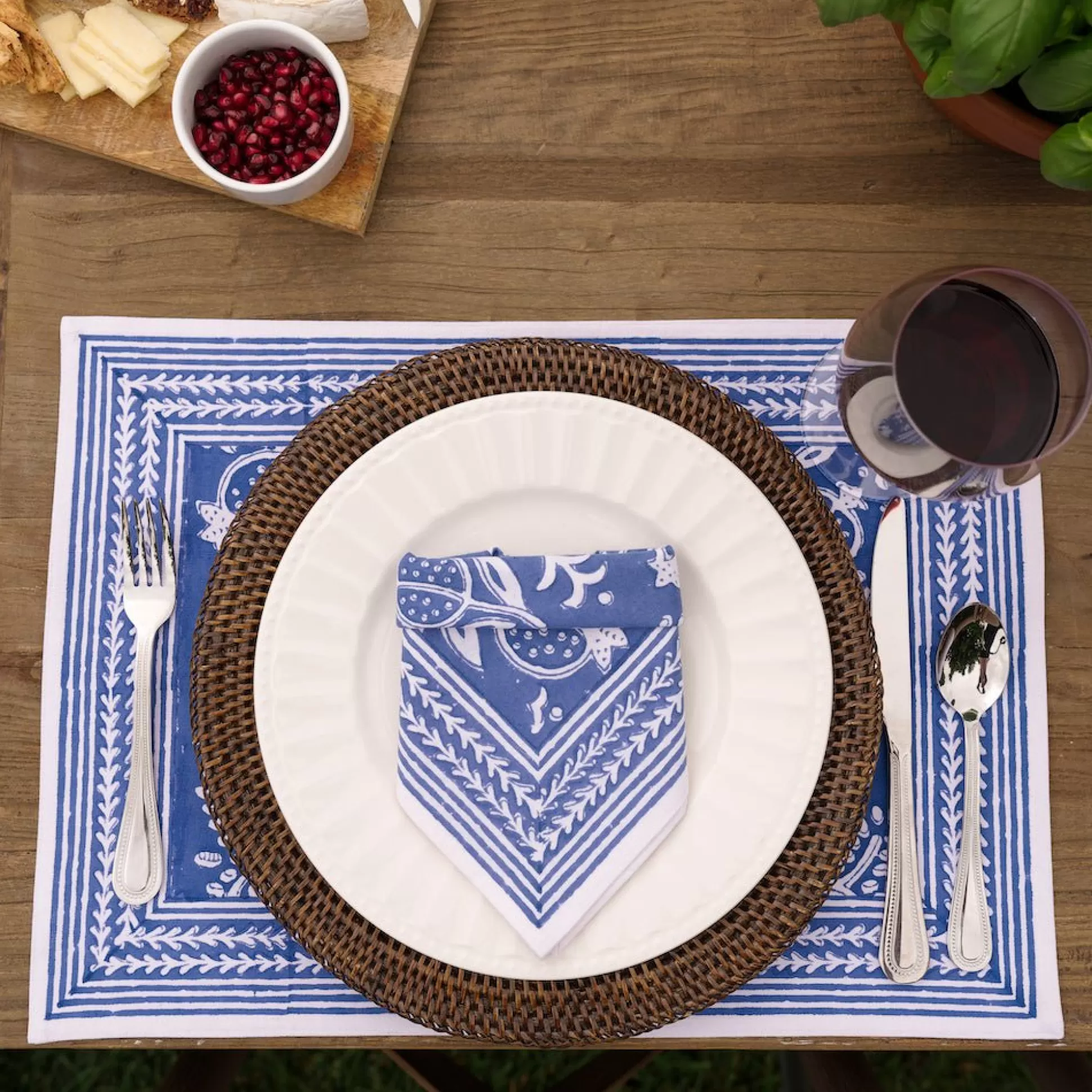 Pomegranate Inc. Hand Block Printed*Pomegranate Blue Placemat | Set Of 4