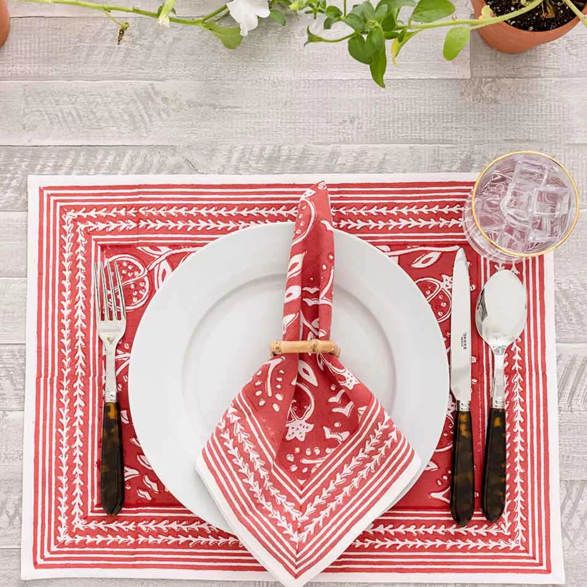 Pomegranate Inc. Hand Block Printed*Pomegranate Poppy Placemat | Set Of 4