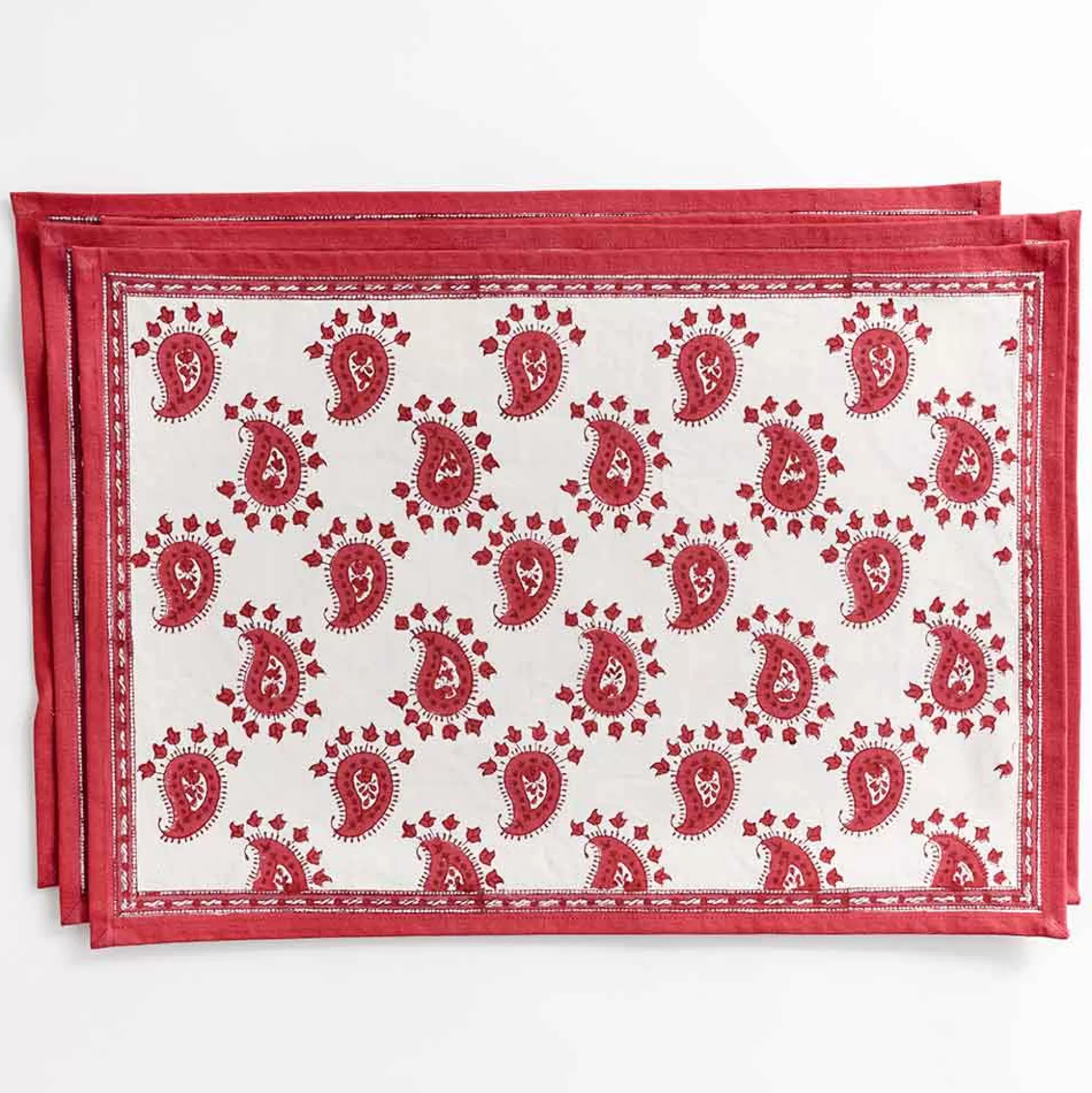 Pomegranate Inc. Hand Block Printed*Red Paisley Placemats | Set Of 4