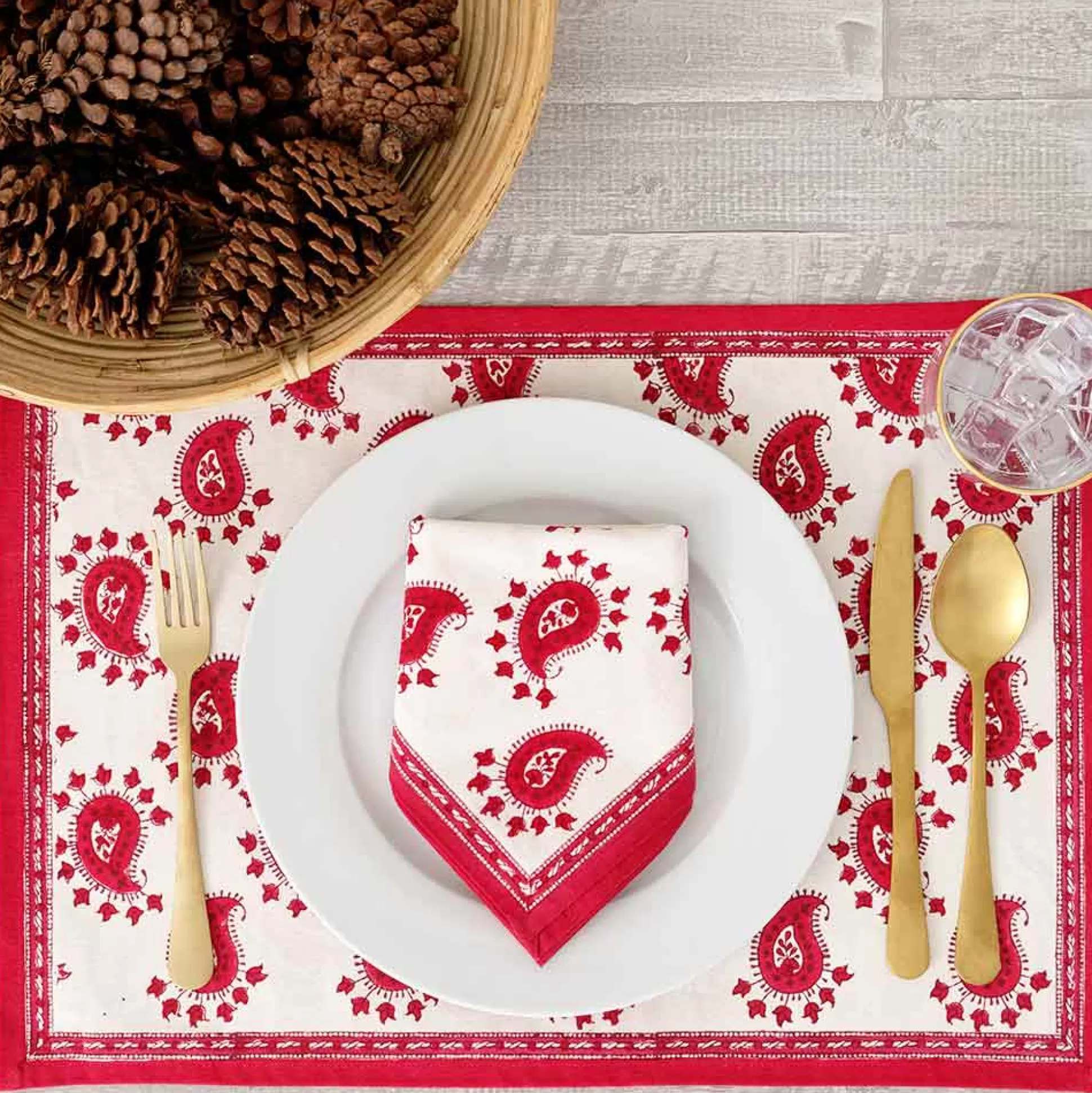 Pomegranate Inc. Hand Block Printed*Red Paisley Placemats | Set Of 4