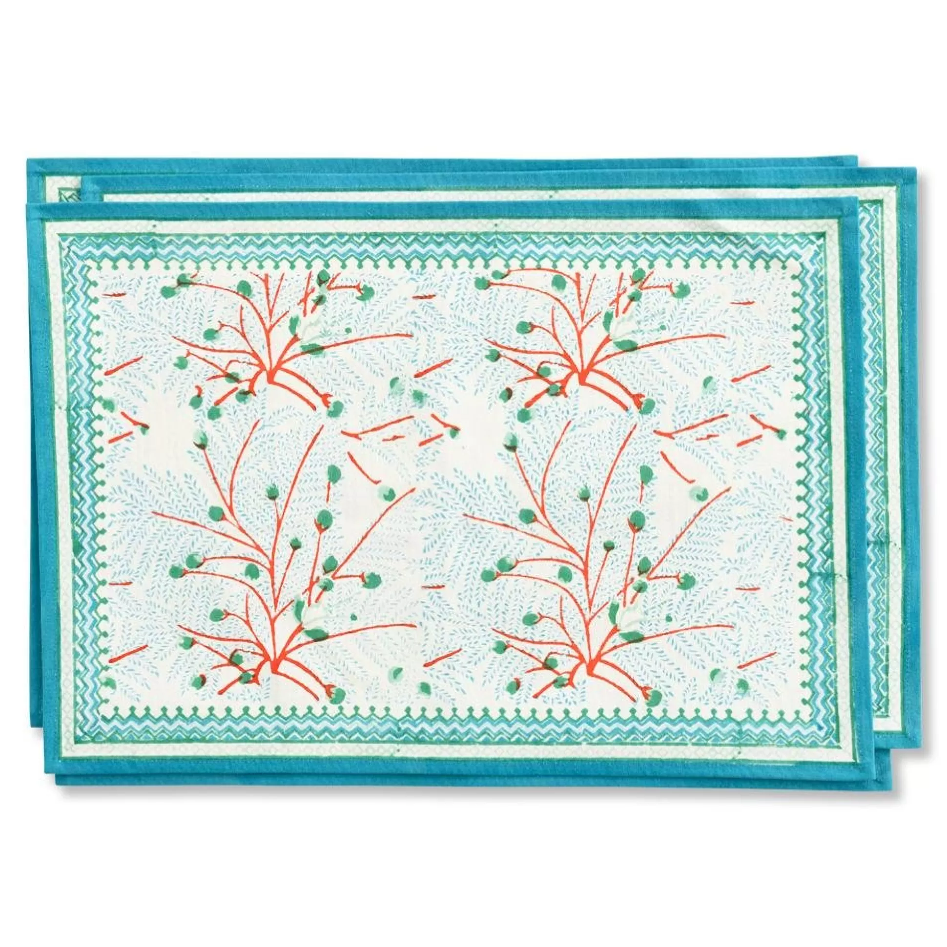 Pomegranate Inc. Hand Block Printed*Sea Fan Placemat | Set Of 4