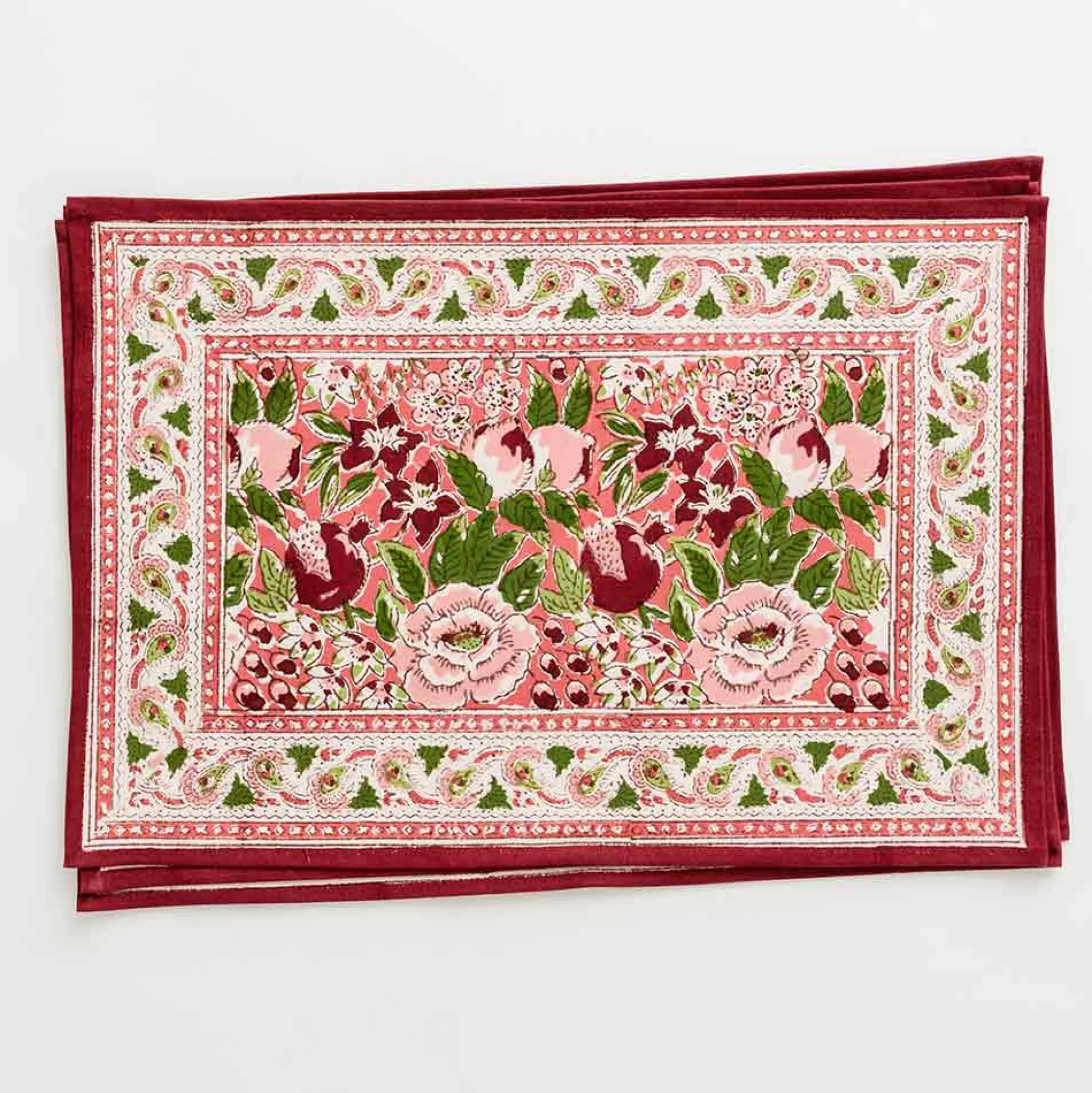 Pomegranate Inc. Hand Block Printed*Spice Route Garnet Red Placemat | Set Of 4