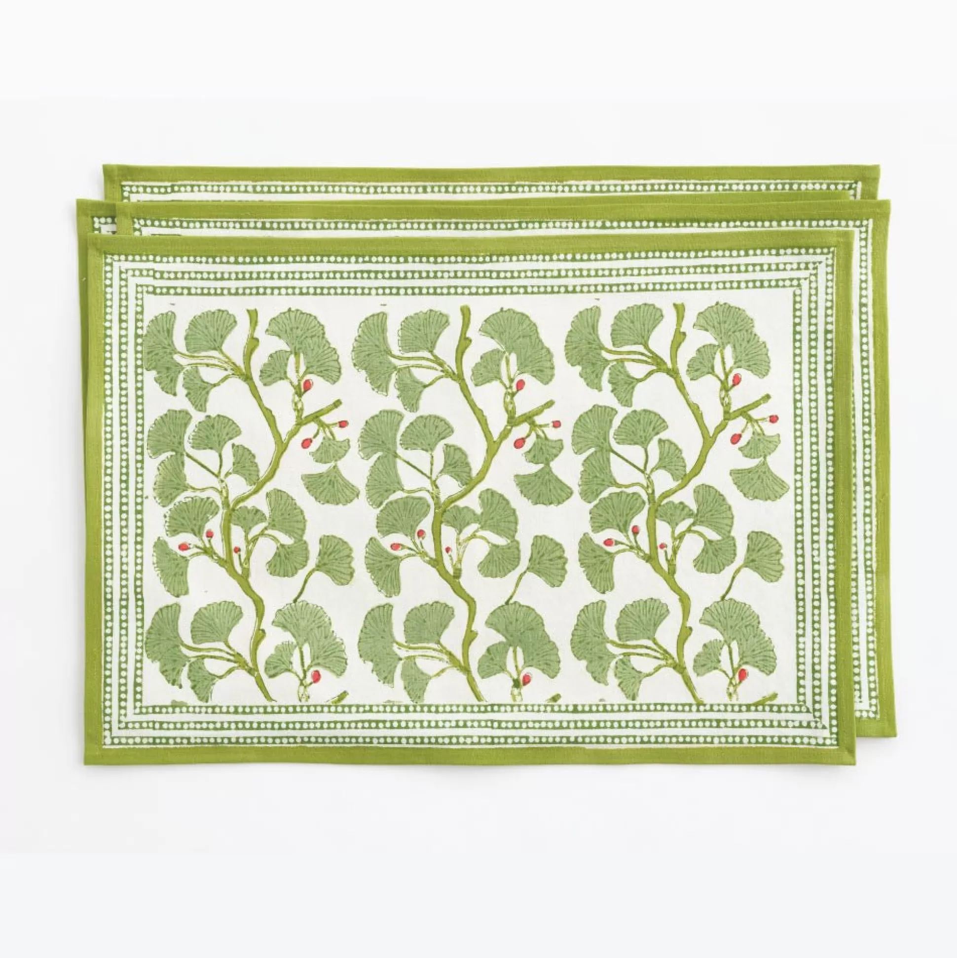 Pomegranate Inc. Hand Block Printed*Spring Ginkgo Placemat | Set Of 4