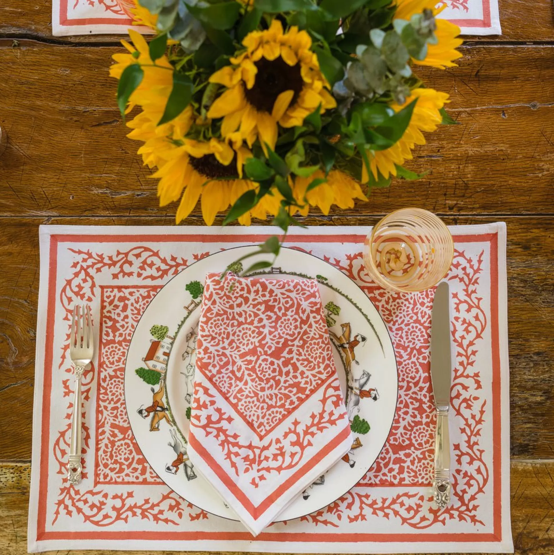 Pomegranate Inc. Hand Block Printed*Tapestry Persimmon Placemat | Set Of 4