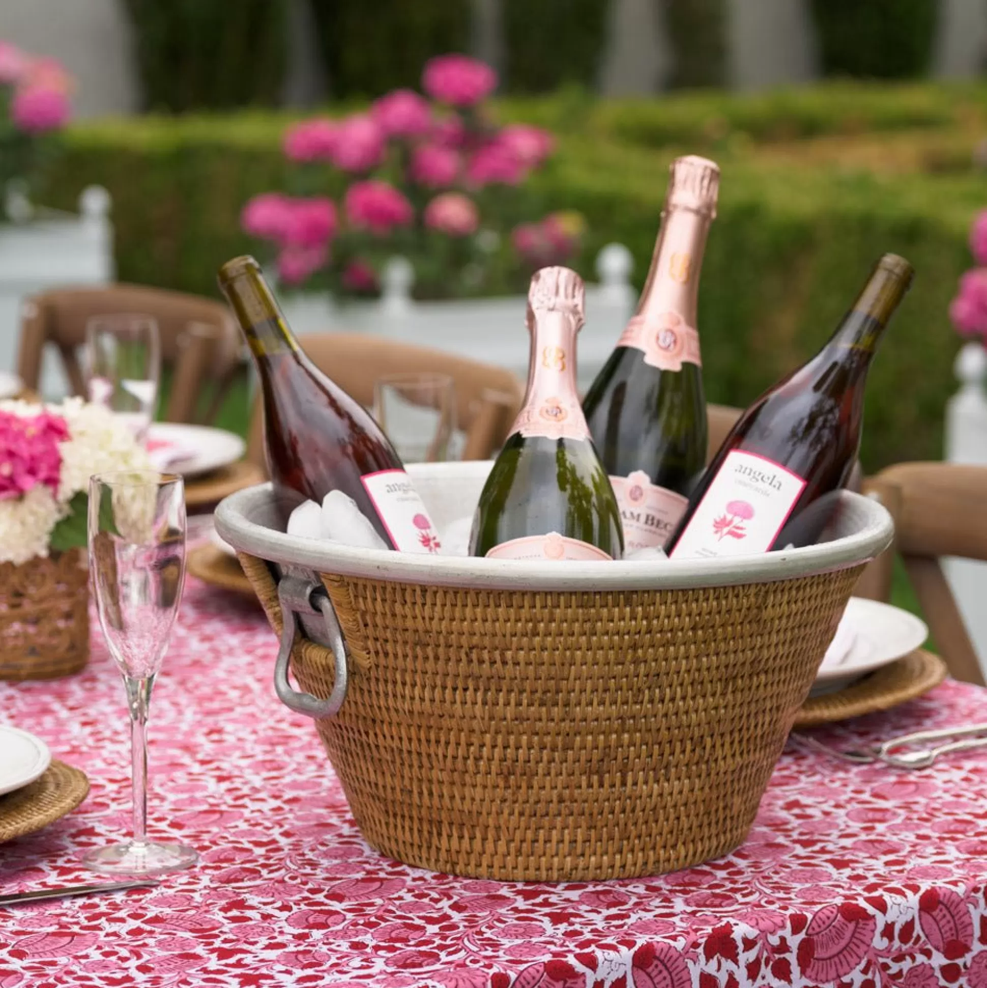 Pomegranate Inc. Rattan Wicker & Bamboo*Woven Rattan And Aluminum Ice Bucket With Handles