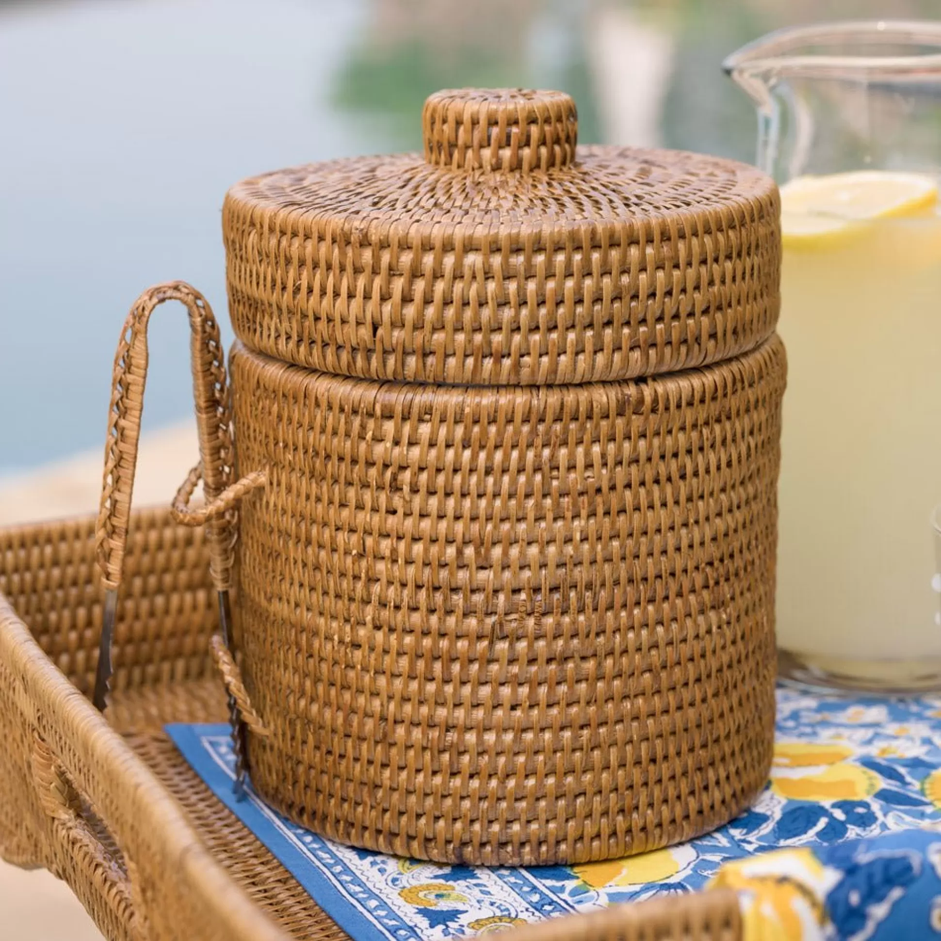 Pomegranate Inc. Rattan Wicker & Bamboo*Woven Rattan Lidded Ice Bucket